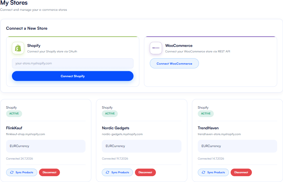 Shop verbinden – Shopify und WooCommerce, verbundene Stores